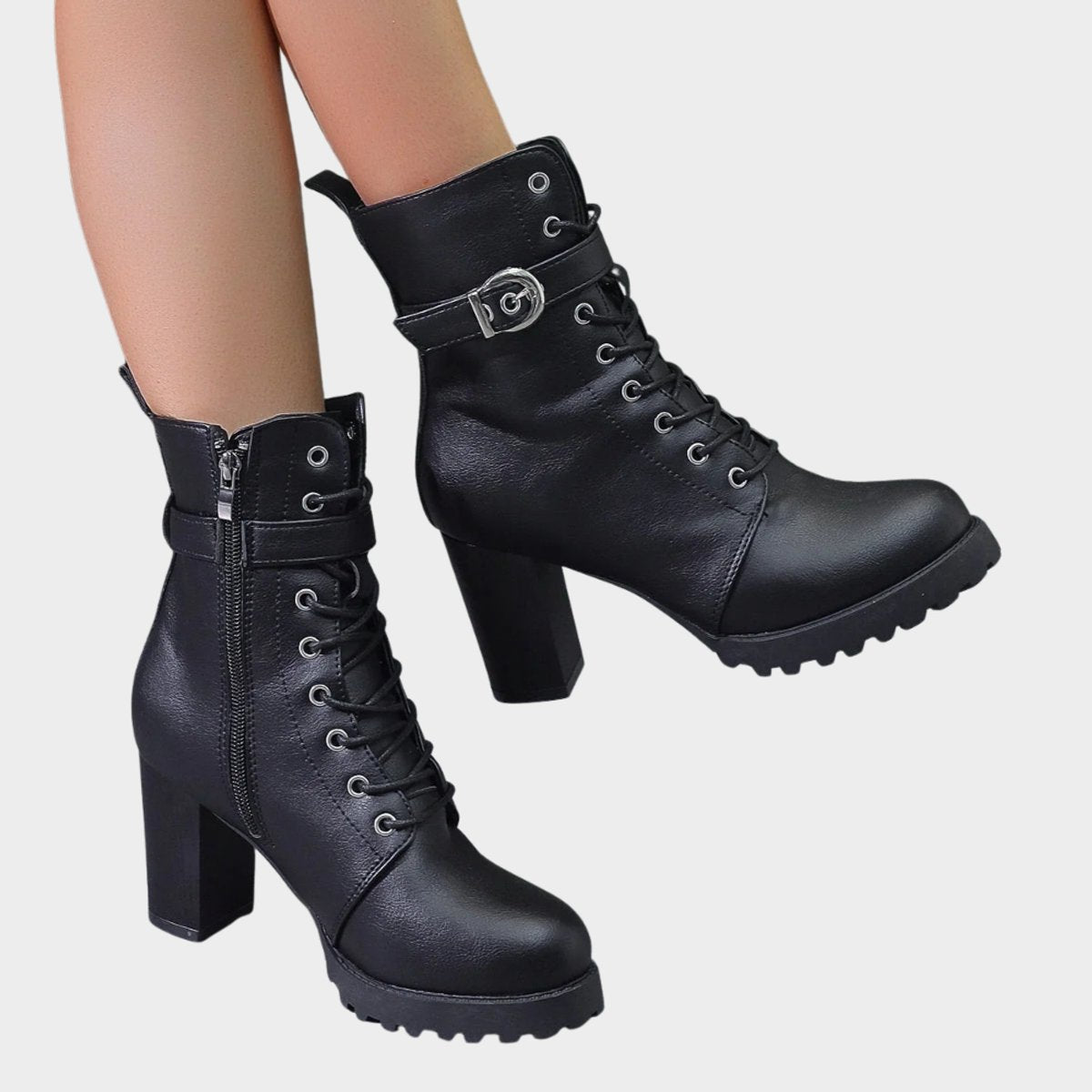 Nora Women's Lace Up Block Heel Combat Ankle Boots, view 4