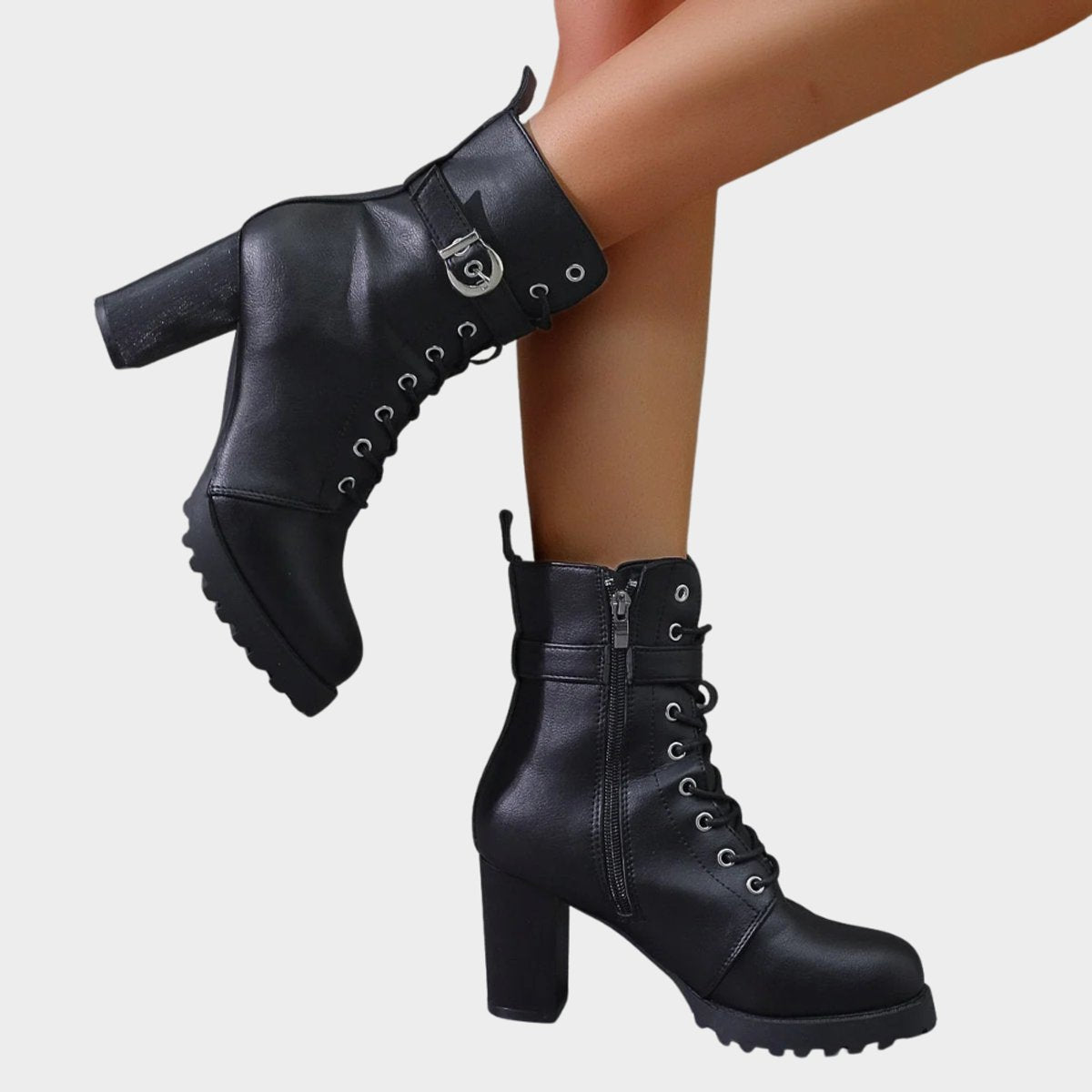 Nora Women's Lace Up Block Heel Combat Ankle Boots, view 6