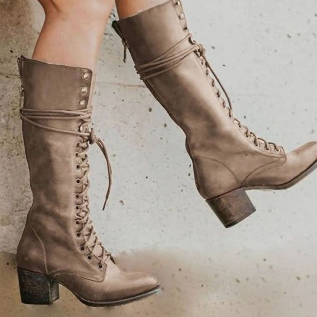 Esme Women's Faux Leather Lace Up Block Heel Knee High Boots, view 5