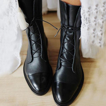 Wren Women's Leather Cap Toe Lace Up Flat Ankle Boots, view 1