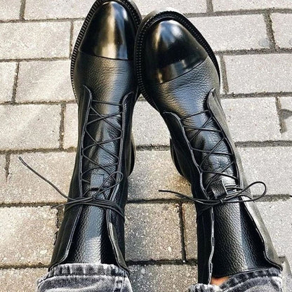 Wren Women's Leather Cap Toe Lace Up Flat Ankle Boots, view 2