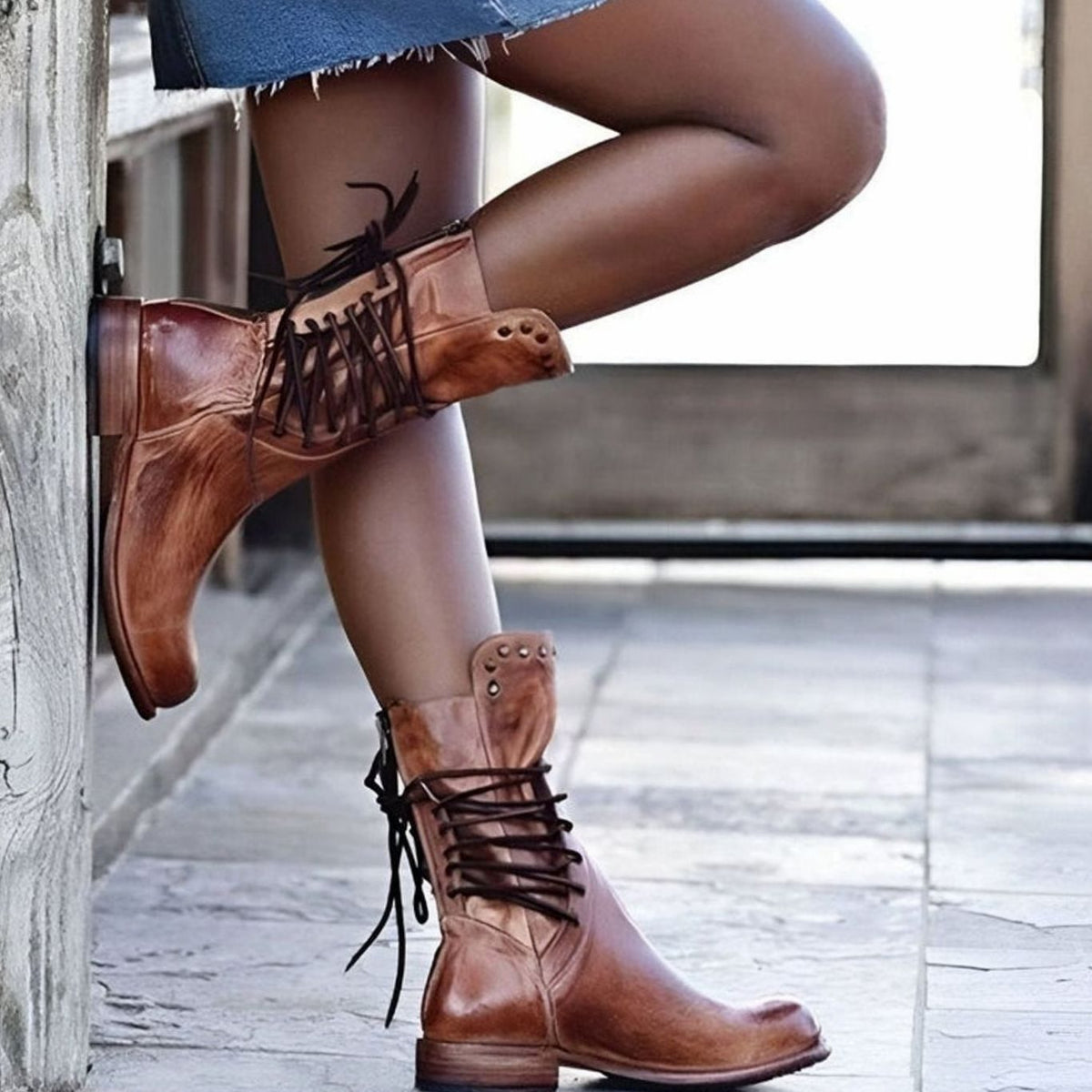 Robyn Women's Faux Leather Lace Up Mid Calf Boots, view 1