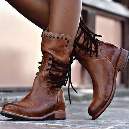 Robyn Women's Faux Leather Lace Up Mid Calf Boots, view 2