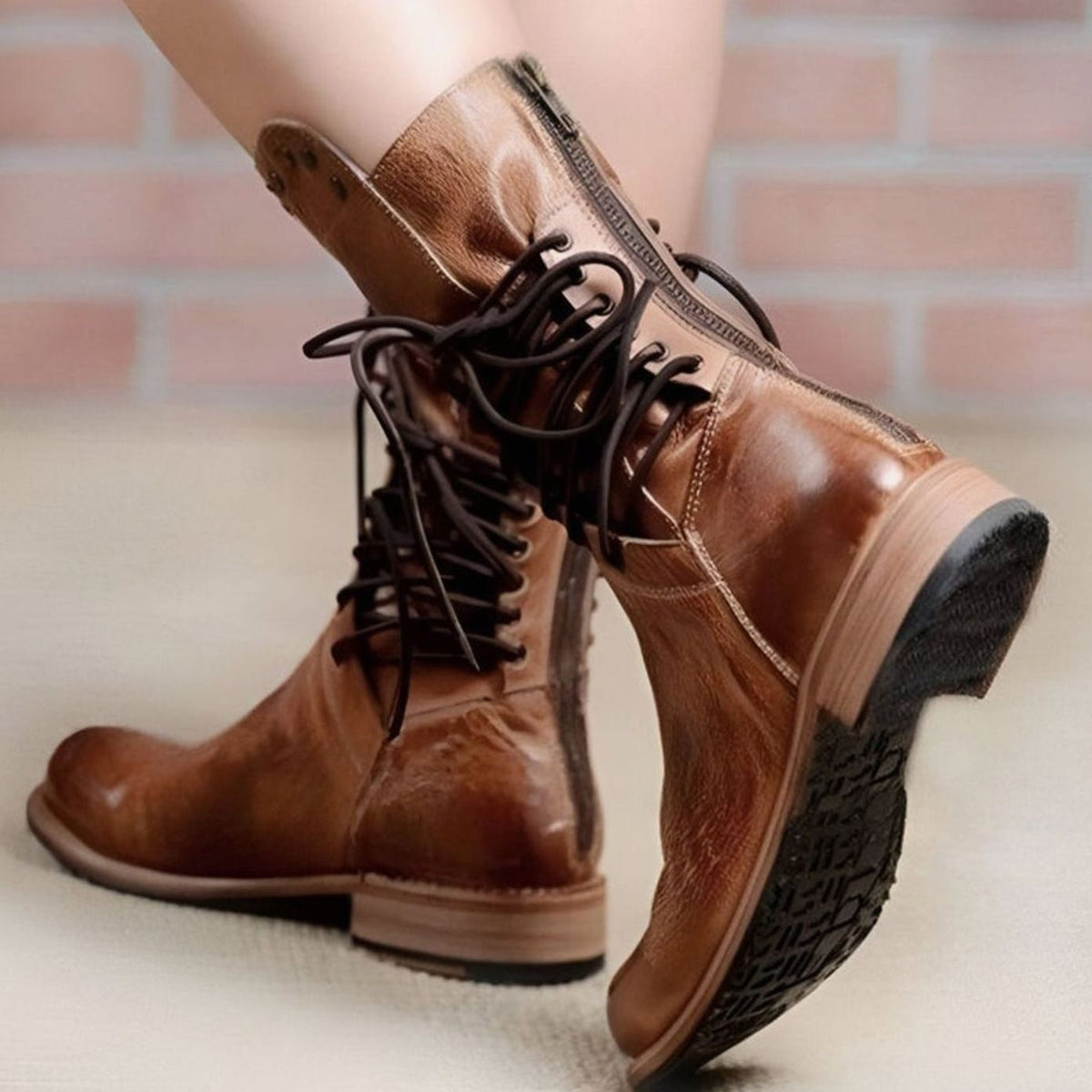 Robyn Women's Faux Leather Lace Up Mid Calf Boots, view 3