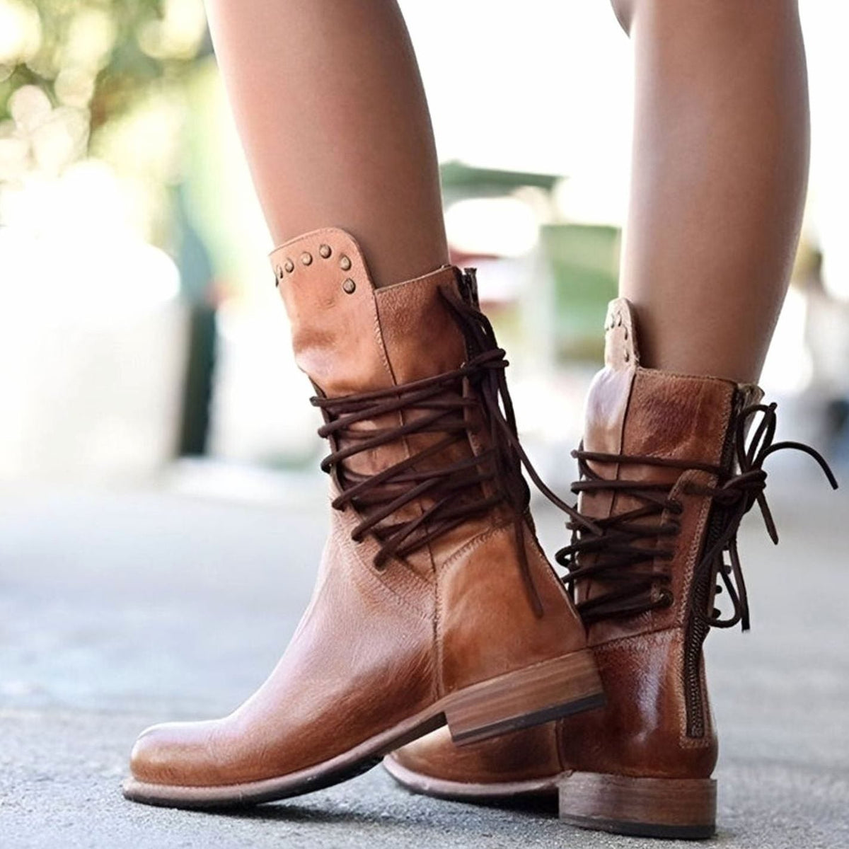Robyn Women's Faux Leather Lace Up Mid Calf Boots, view 4