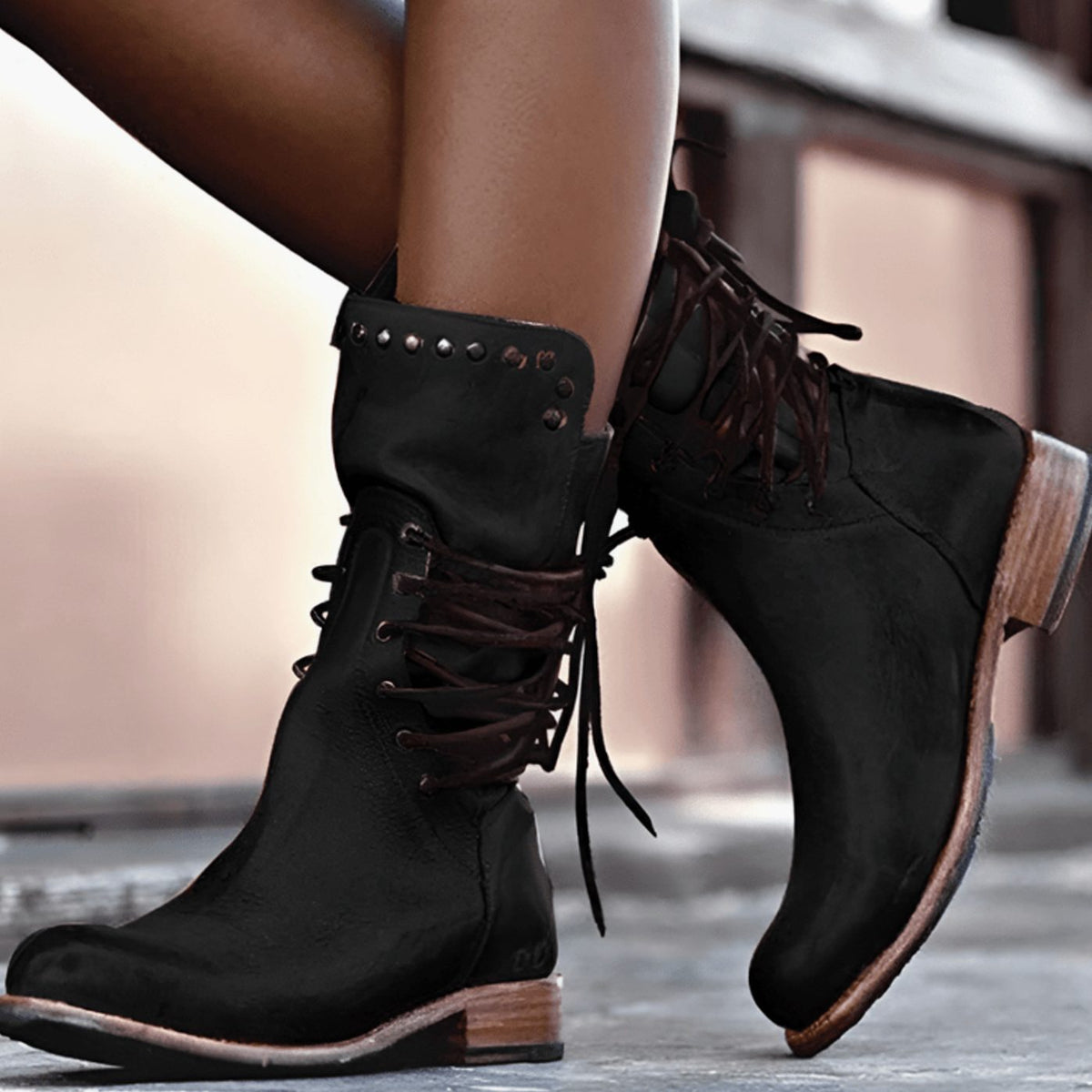 Robyn Women's Faux Leather Lace Up Mid Calf Boots, view 6