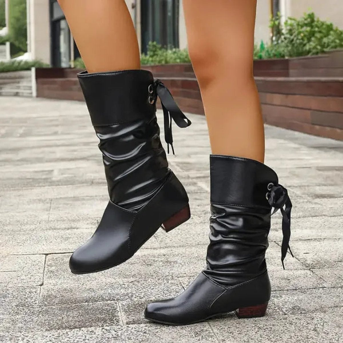 Margot Women's Slouchy Ribbon Lacing Mid Calf Boots, view 4