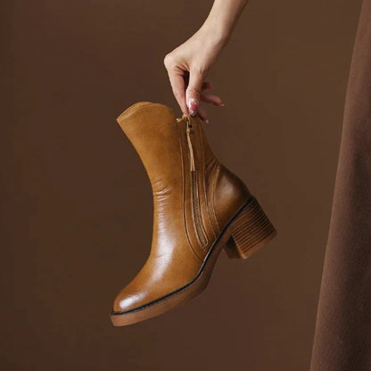 Robyn Women's Leather Block Heel Side Zip Ankle Boots, view 2