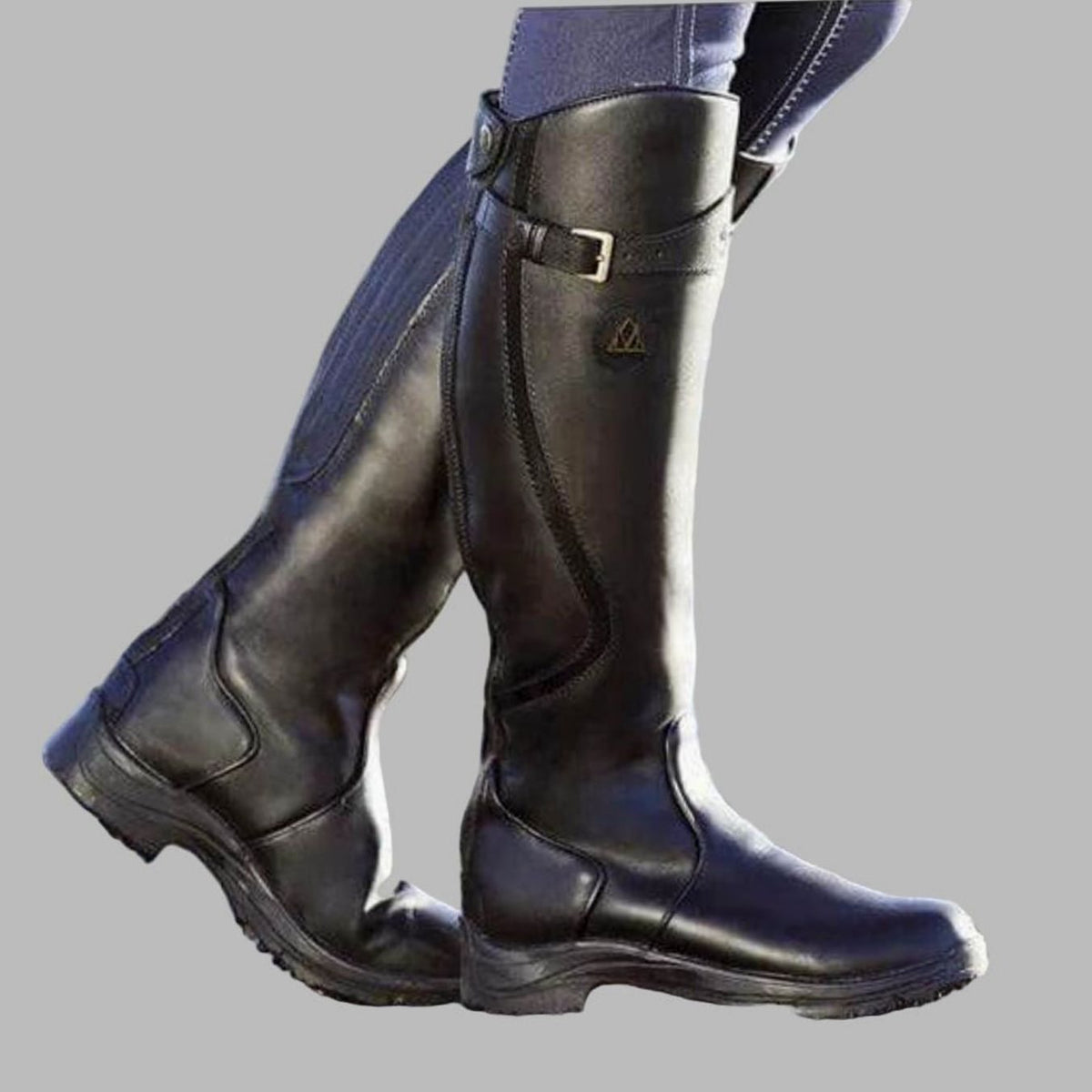 Robyn Women's Leather Calf Buckle Strap Lugged Sole Knee High Boots, view 2