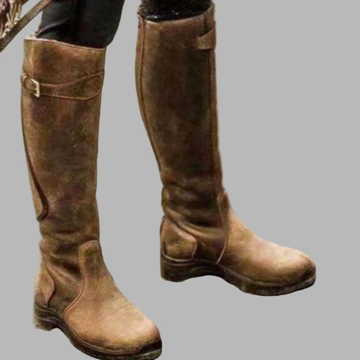 Robyn Women's Leather Calf Buckle Strap Lugged Sole Knee High Boots, view 3