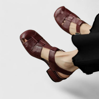 Poppy Women's Leather Square Toe Block Heel Sandals, view 1