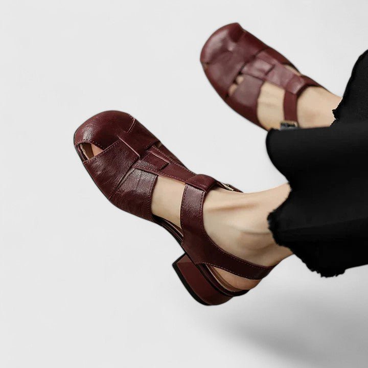 Poppy Women's Leather Square Toe Block Heel Sandals, view 1