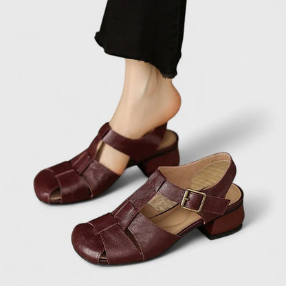 Poppy Women's Leather Square Toe Block Heel Sandals, view 2