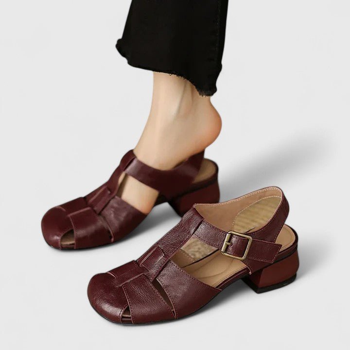 Poppy Women's Leather Square Toe Block Heel Sandals, view 2