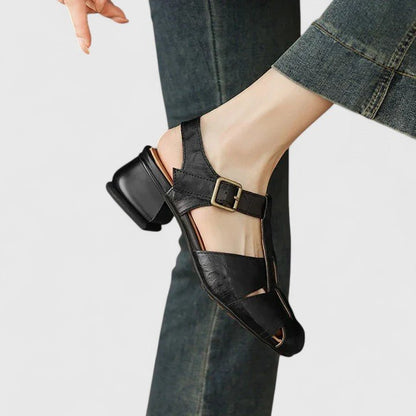 Poppy Women's Leather Square Toe Block Heel Sandals, view 5