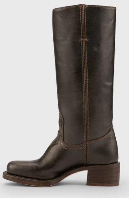Cleo Women's Leather Square Toe Stacked Heel Knee High Boots, view 18