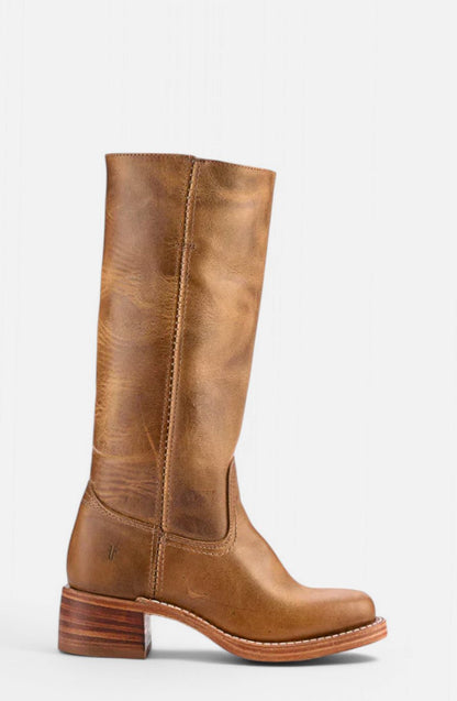 Cleo Women's Leather Square Toe Stacked Heel Knee High Boots, view 20