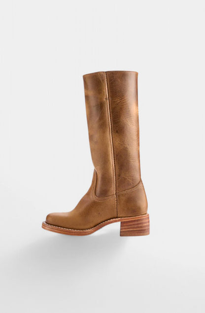 Cleo Women's Leather Square Toe Stacked Heel Knee High Boots, view 22