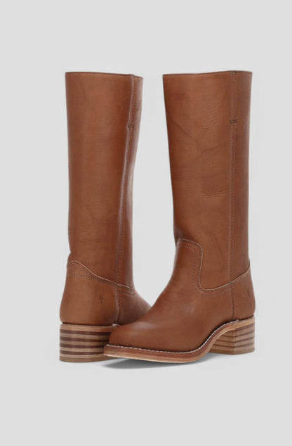 Cleo Women's Leather Square Toe Stacked Heel Knee High Boots, view 3