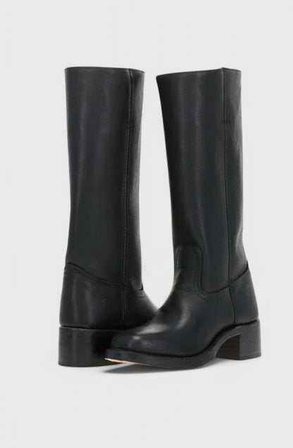 Cleo Women's Leather Square Toe Stacked Heel Knee High Boots, view 4