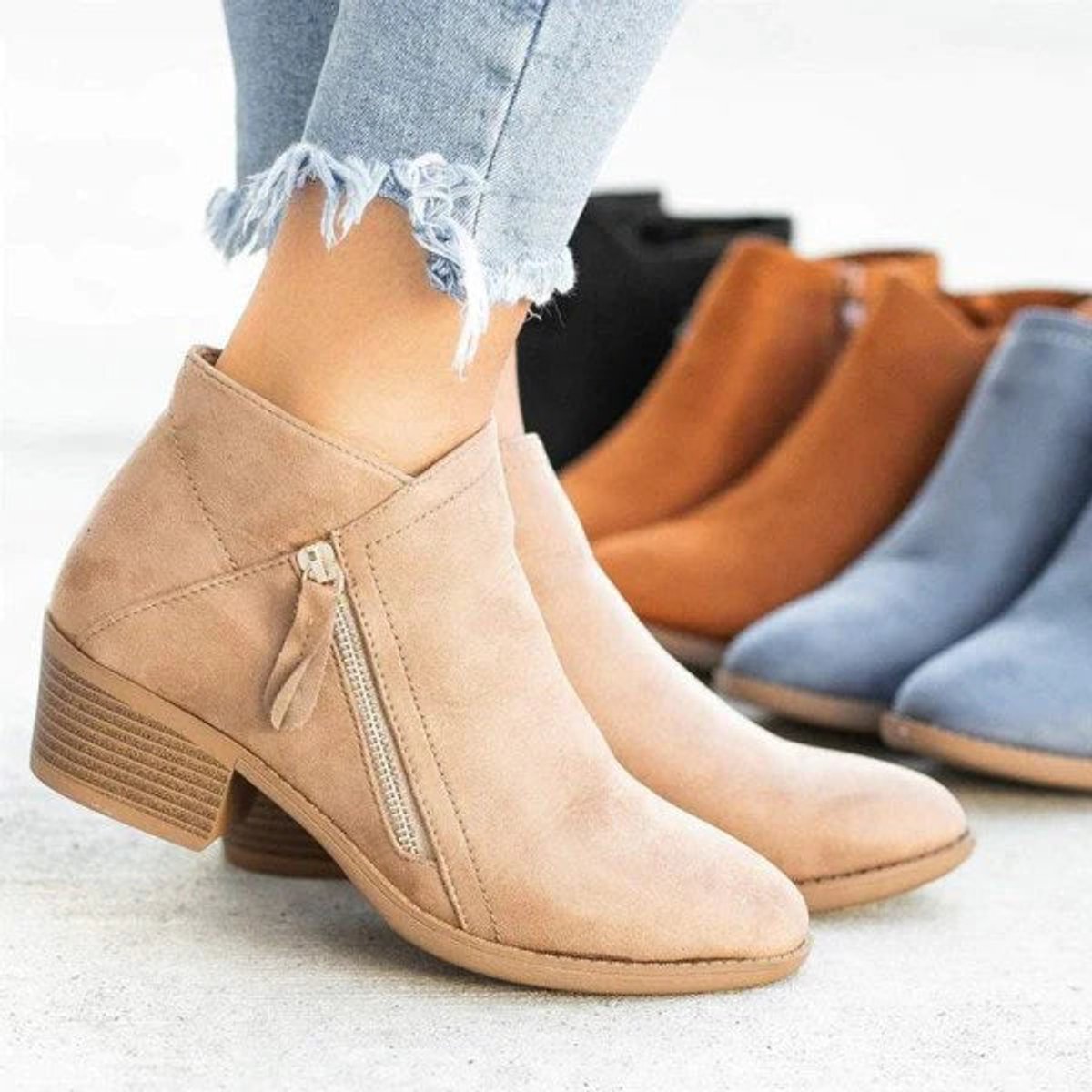 Margot Women's Suede Finish Low Heel Ankle Boots, view 2