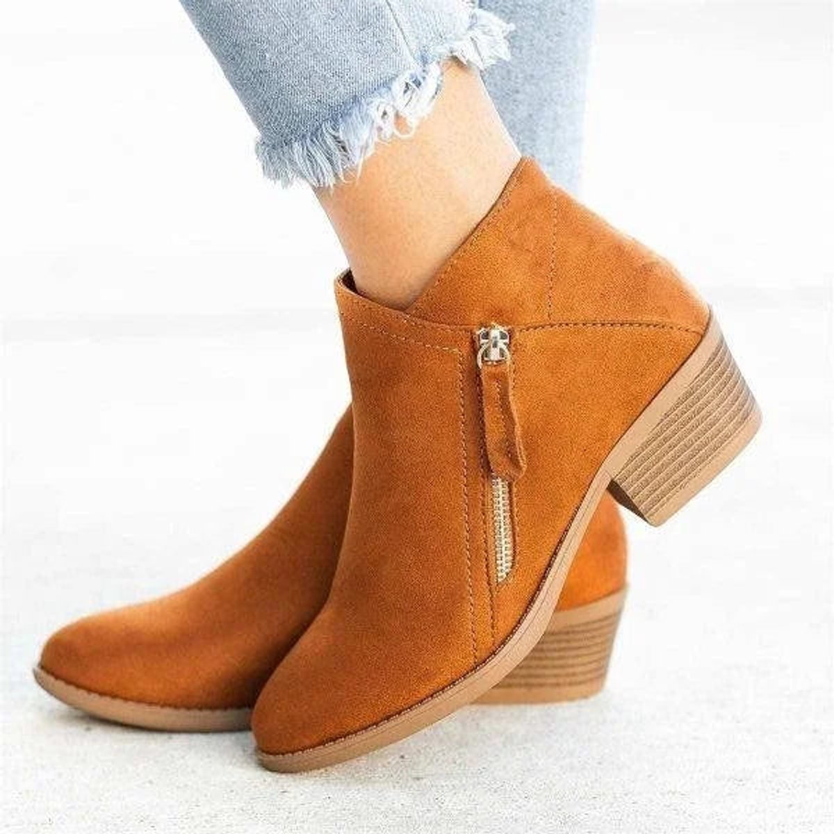 Margot Women's Suede Finish Low Heel Ankle Boots, view 5