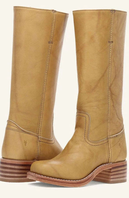 Nora Women's Leather Stacked Heel Mid Calf Western Boots, view 1