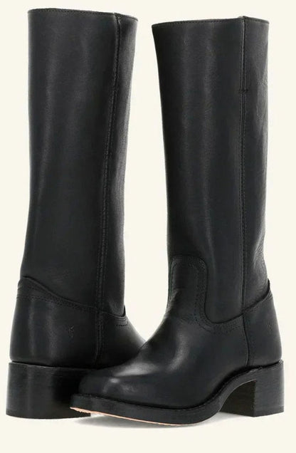 Nora Women's Leather Stacked Heel Mid Calf Western Boots, view 11