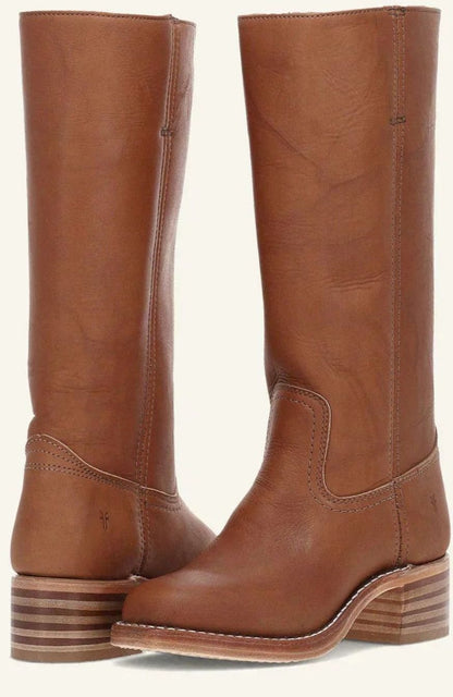 Nora Women's Leather Stacked Heel Mid Calf Western Boots, view 2