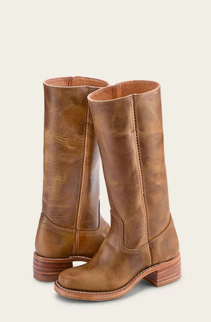 Nora Women's Leather Stacked Heel Mid Calf Western Boots, view 4