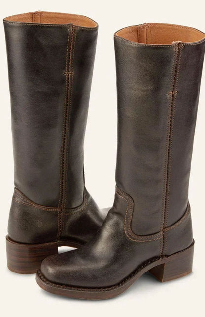 Nora Women's Leather Stacked Heel Mid Calf Western Boots, view 8
