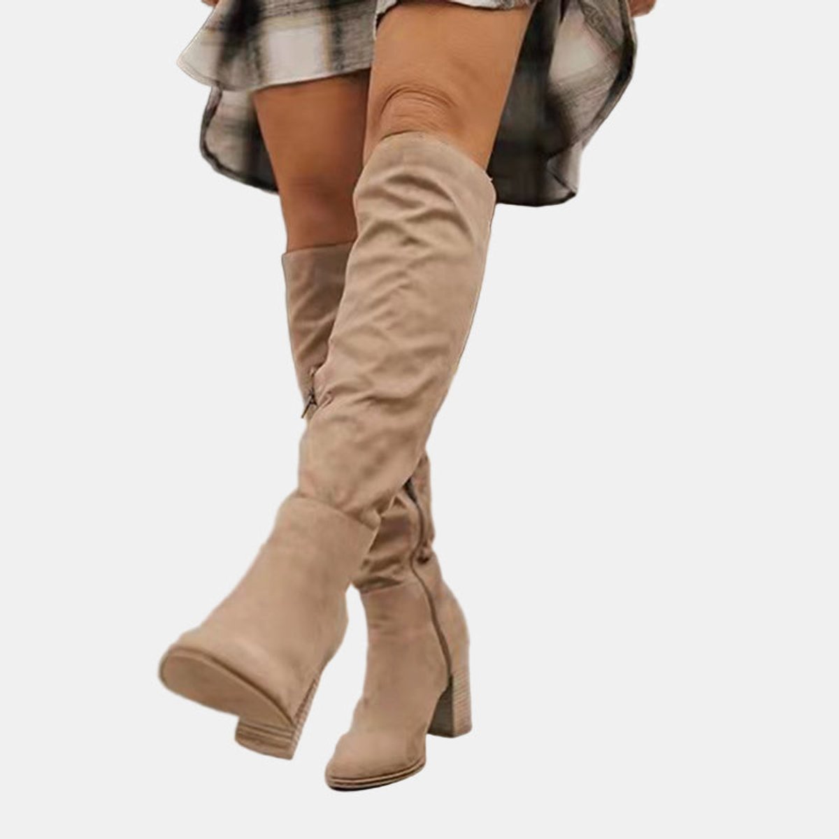 Cleo Women's Over The Knee Block Heel Suede Effect Boots, view 1