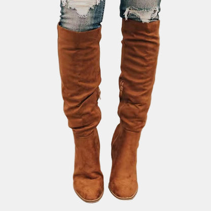 Cleo Women's Over The Knee Block Heel Suede Effect Boots, view 3