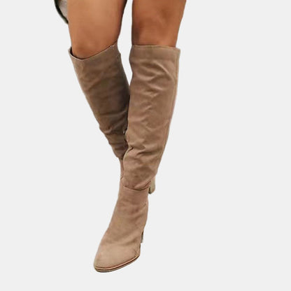 Cleo Women's Over The Knee Block Heel Suede Effect Boots, view 6