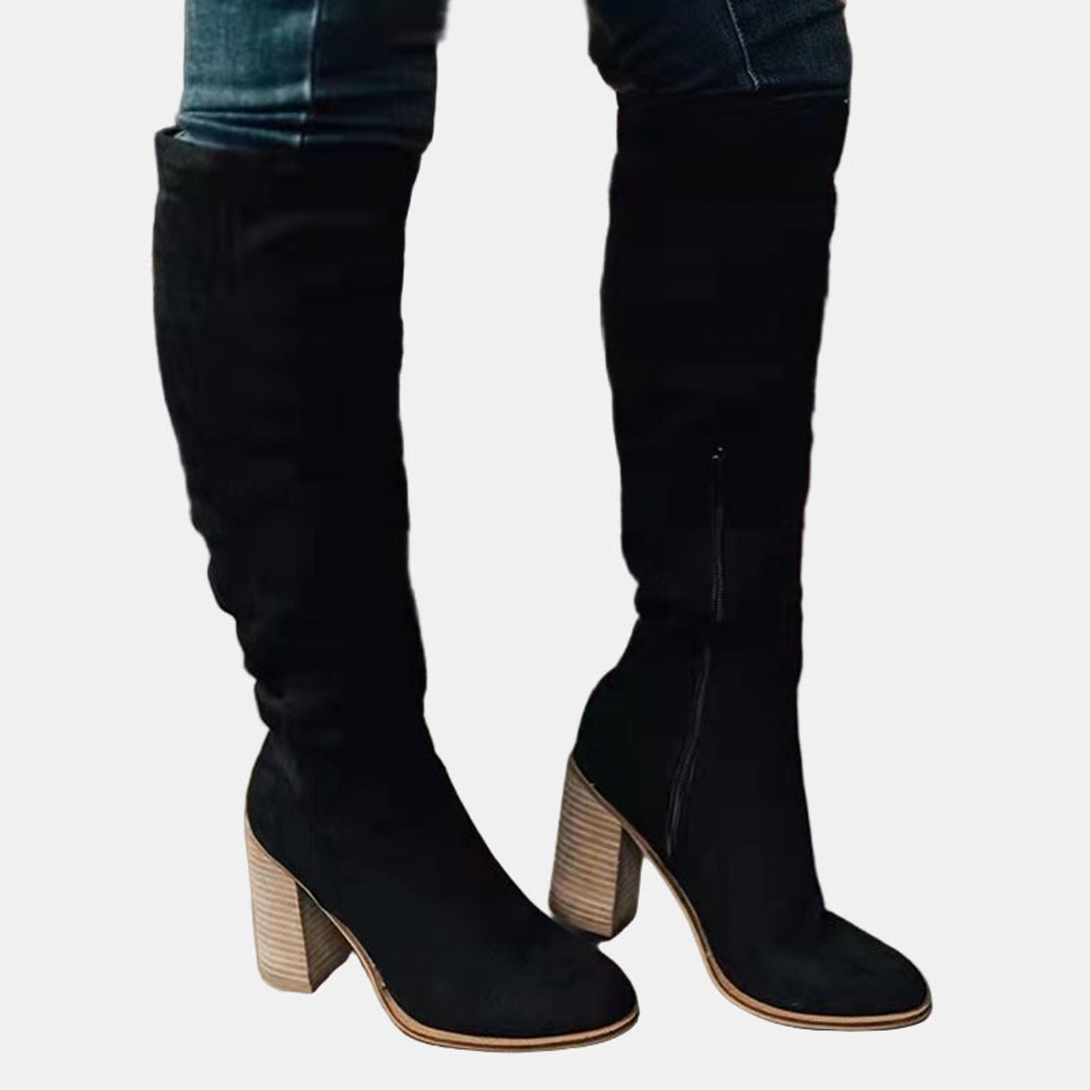Cleo Women's Over The Knee Block Heel Suede Effect Boots, view 7