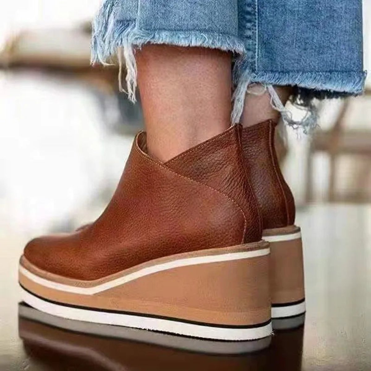 Daisy Women's Faux Leather Platform Wedge Ankle Boots, view 7