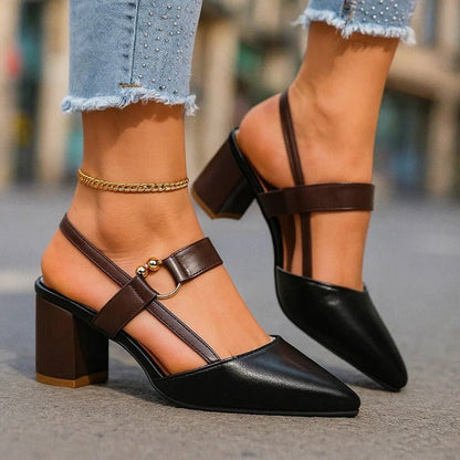 Willow Women's Pointed Toe T Strap Block Heel Court Shoes, view 2