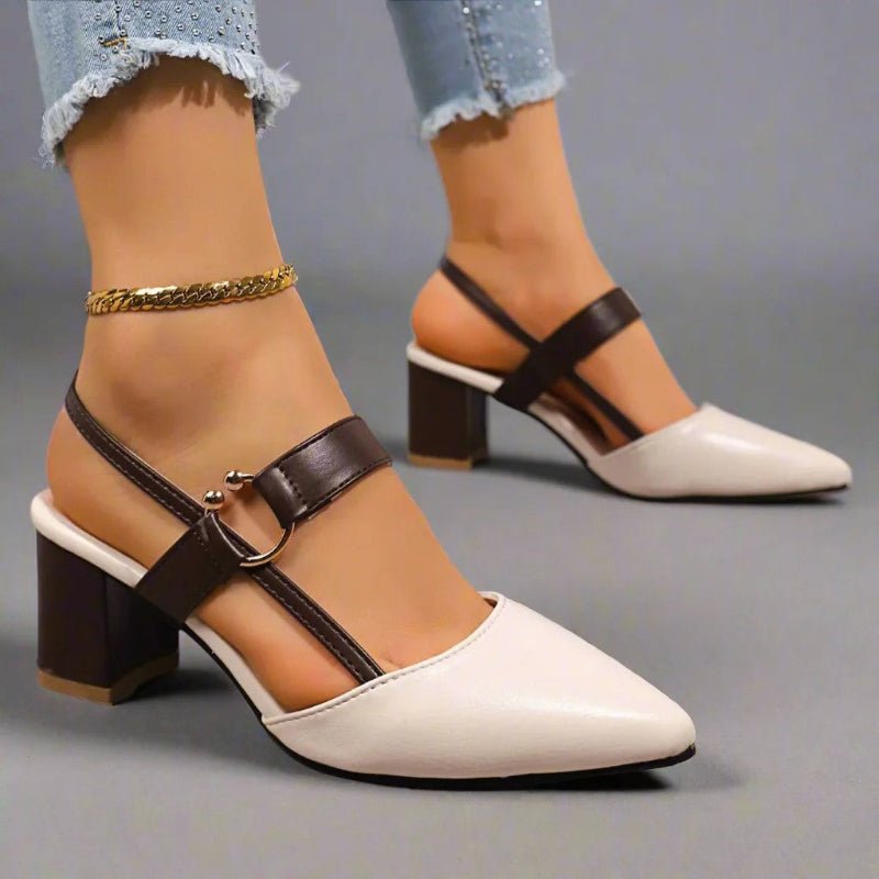 Willow Women's Pointed Toe T Strap Block Heel Court Shoes, view 3