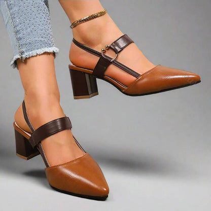 Willow Women's Pointed Toe T Strap Block Heel Court Shoes, view 6
