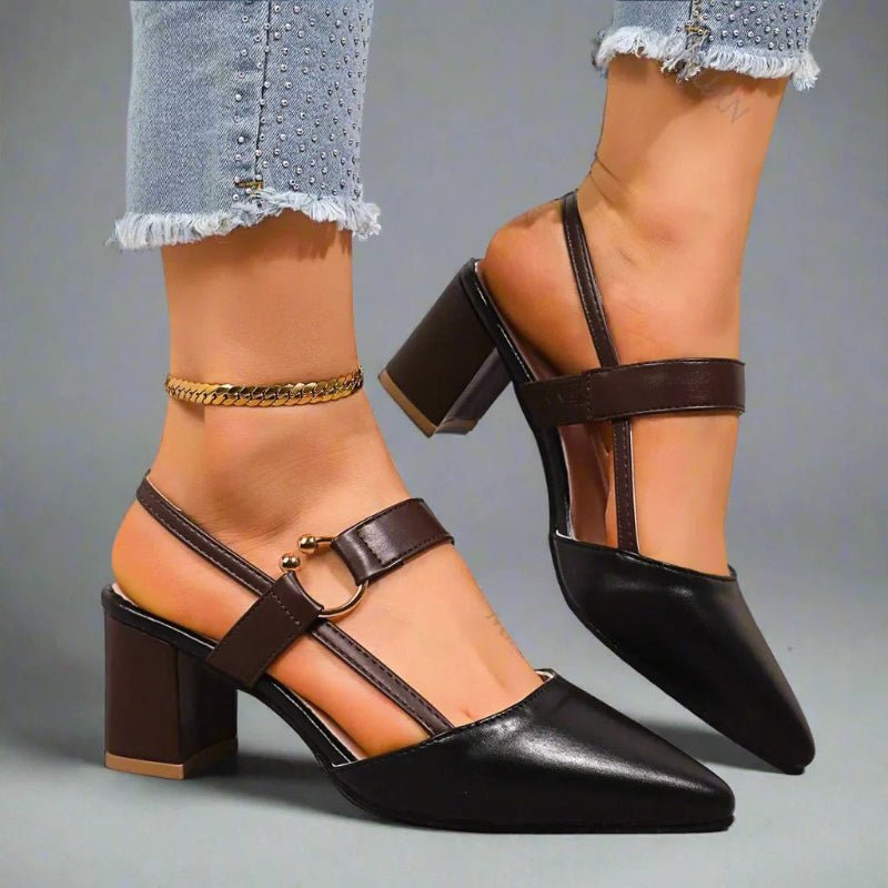 Willow Women's Pointed Toe T Strap Block Heel Court Shoes, view 8