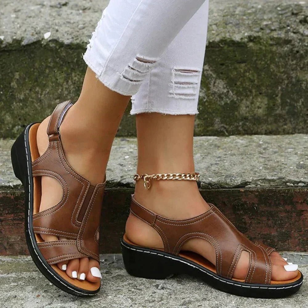 Poppy Women's PU Leather Closed Toe Wedge Slingback Sandals, view 2
