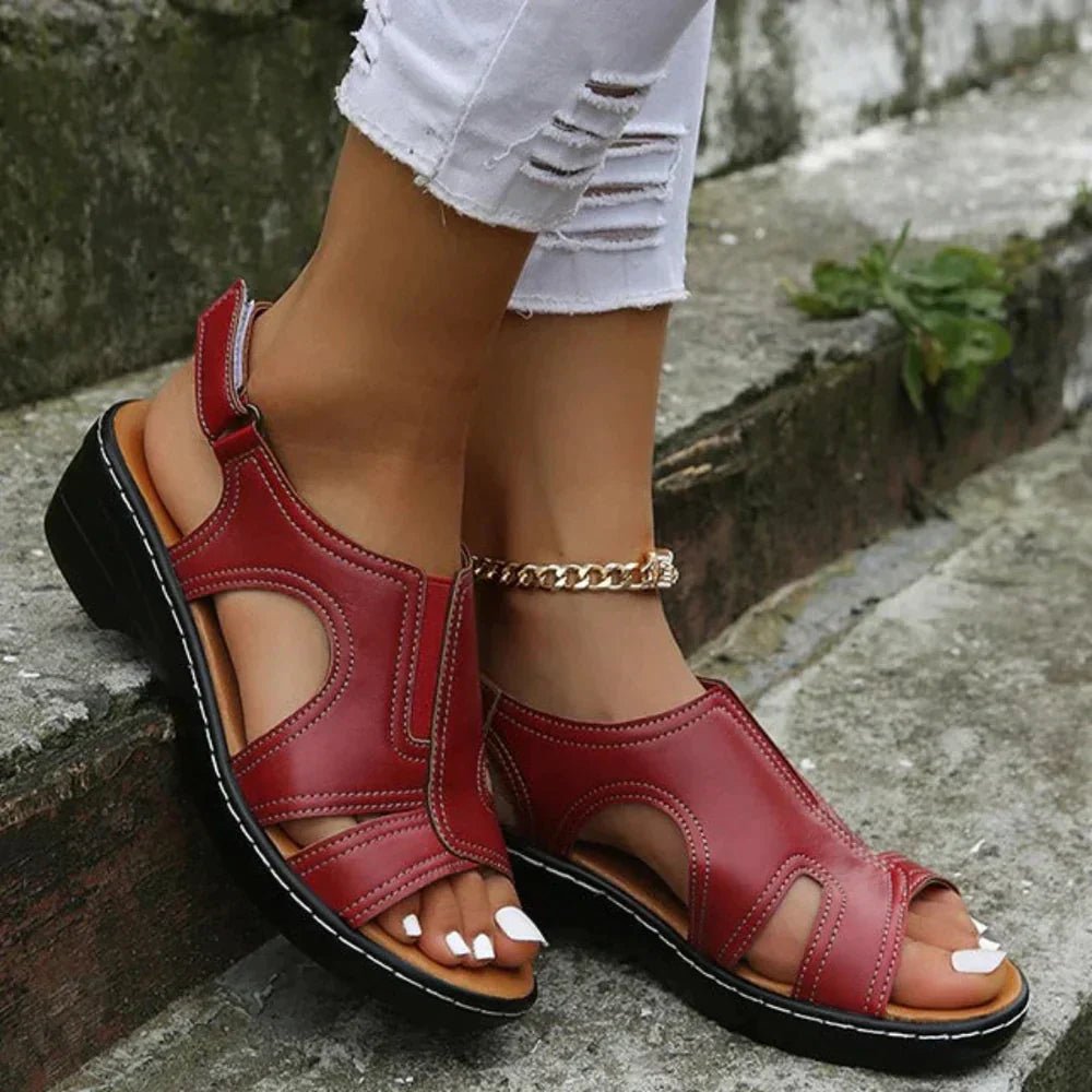 Poppy Women's PU Leather Closed Toe Wedge Slingback Sandals, view 4