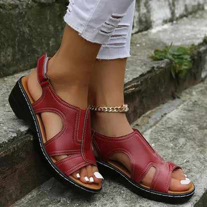 Poppy Women's PU Leather Closed Toe Wedge Slingback Sandals, view 4