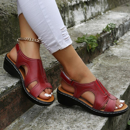 Poppy Women's PU Leather Closed Toe Wedge Slingback Sandals, view 8