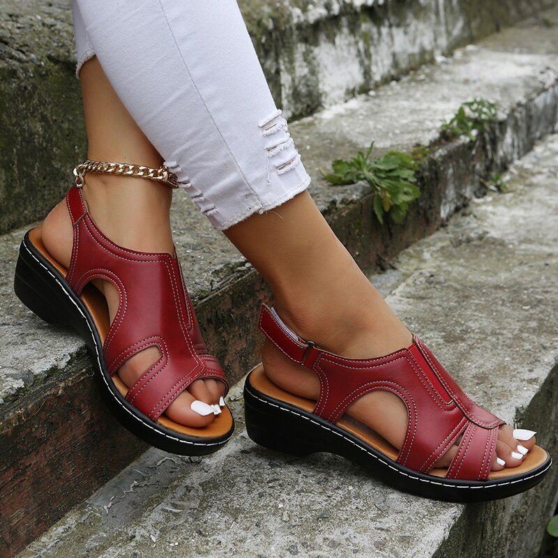 Poppy Women's PU Leather Closed Toe Wedge Slingback Sandals, view 8