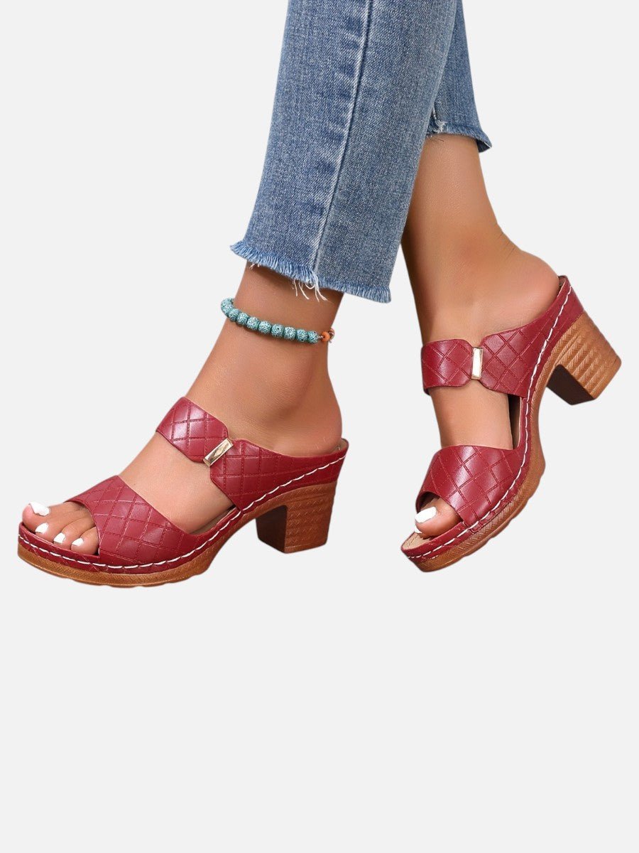 Elsie Women's Quilted Faux Leather Block Heel Mule Sandals, view 1