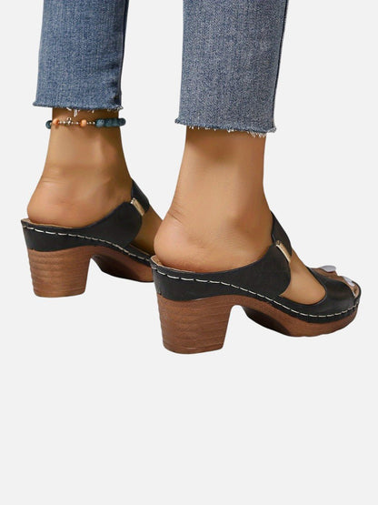 Elsie Women's Quilted Faux Leather Block Heel Mule Sandals, view 11