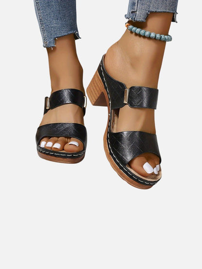Elsie Women's Quilted Faux Leather Block Heel Mule Sandals, view 13