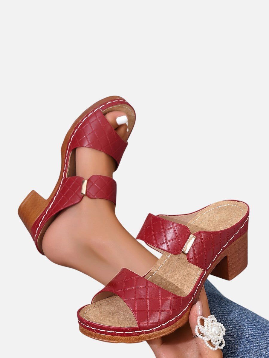 Elsie Women's Quilted Faux Leather Block Heel Mule Sandals, view 3