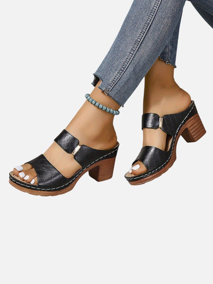 Elsie Women's Quilted Faux Leather Block Heel Mule Sandals, view 6